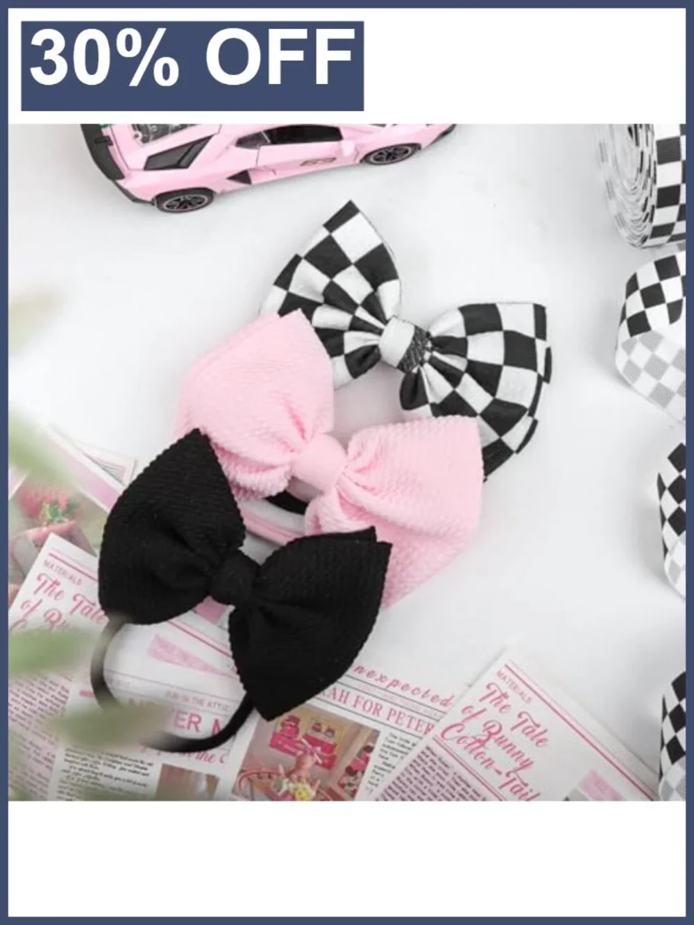 Baby Girl Checkered Bow Headband Set - Waffle Fabric Hair Accessories Newborn
